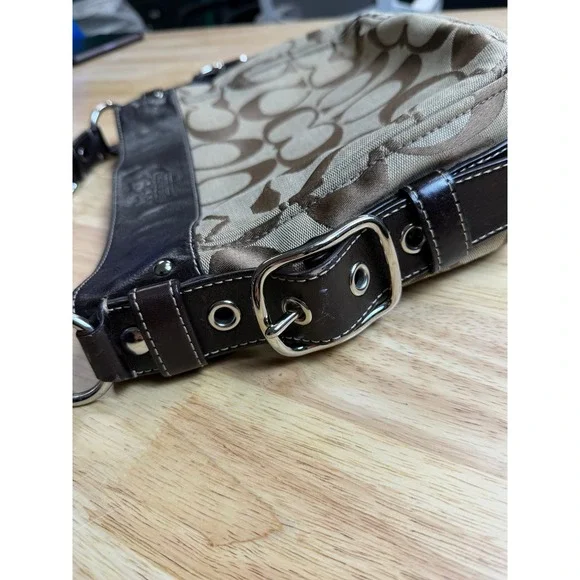 Coach Signature Jacquard Brown Leather Trim Hobo Shoulder Bag Monogram Canvas - Picture 10 of 16